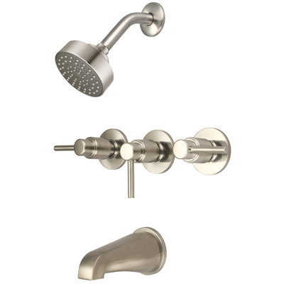 Ensemble de douche et tube à quatre poignées à trois fonctions Central Brass 8968