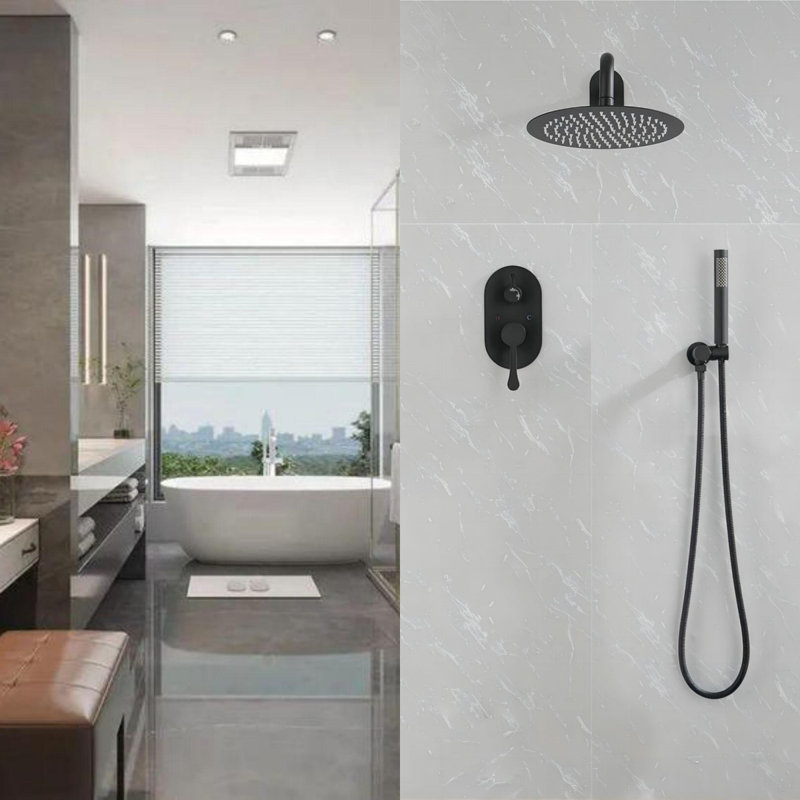 Système de douche complet avec valve brute, Noir mat