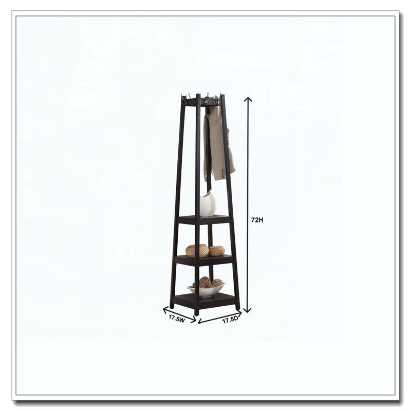 Coat Rack W/ 3-Tier Storage Shelves, Black