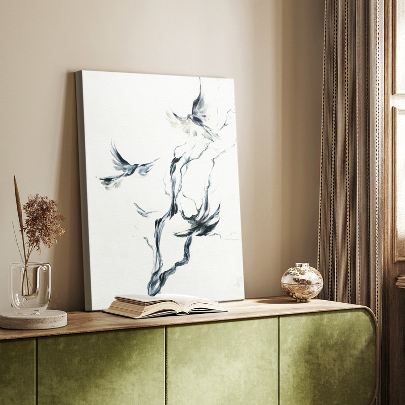 Quatre corbeaux, reproduction encadrée sur mesure, galerie Cavas, H 48 po x l 32 po