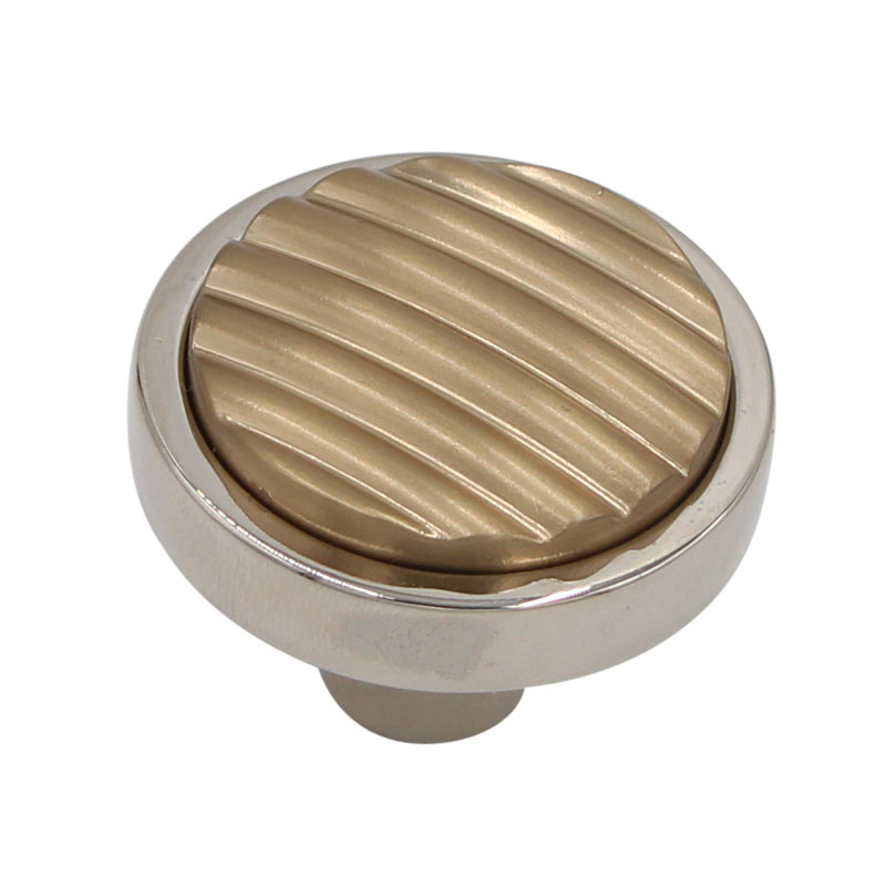 Furrowed 1 1/2 Diameter Mushroom Knob, Nickel/Satin Brass