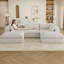 Nuage de velours côtelé blanc 118,5 po à 5 places avec coussin double couche amovible, sans assemblage pour les endroits calmes et achalandés, confort rembourré de plumes, éponge double en tissu doux, technologie de compression haute densité