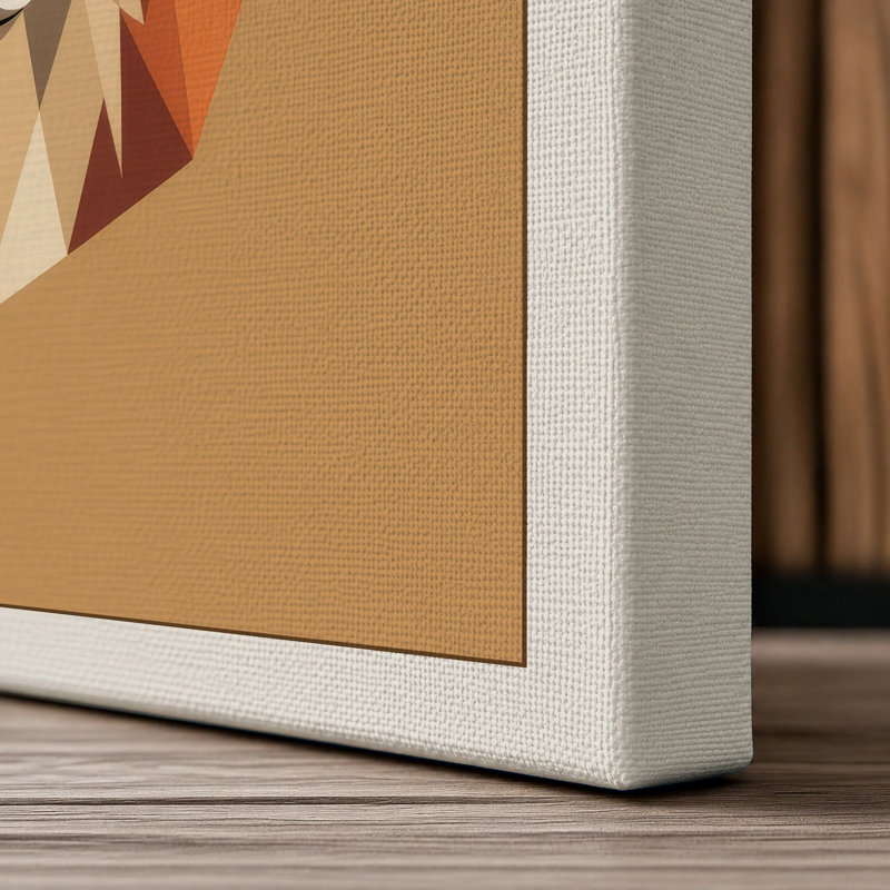 Fox Head Geometric 1 Piece Wrapped Canvas Wall Art, 24x16 - 61.0 x 40.6 cm, Cream Border