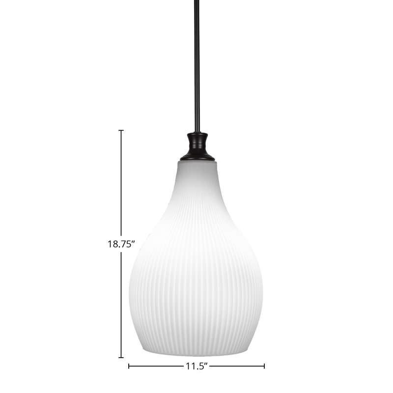 Luminaire suspendu à tige avec verre 12,25 po Carina, Noir mat, Gelé
