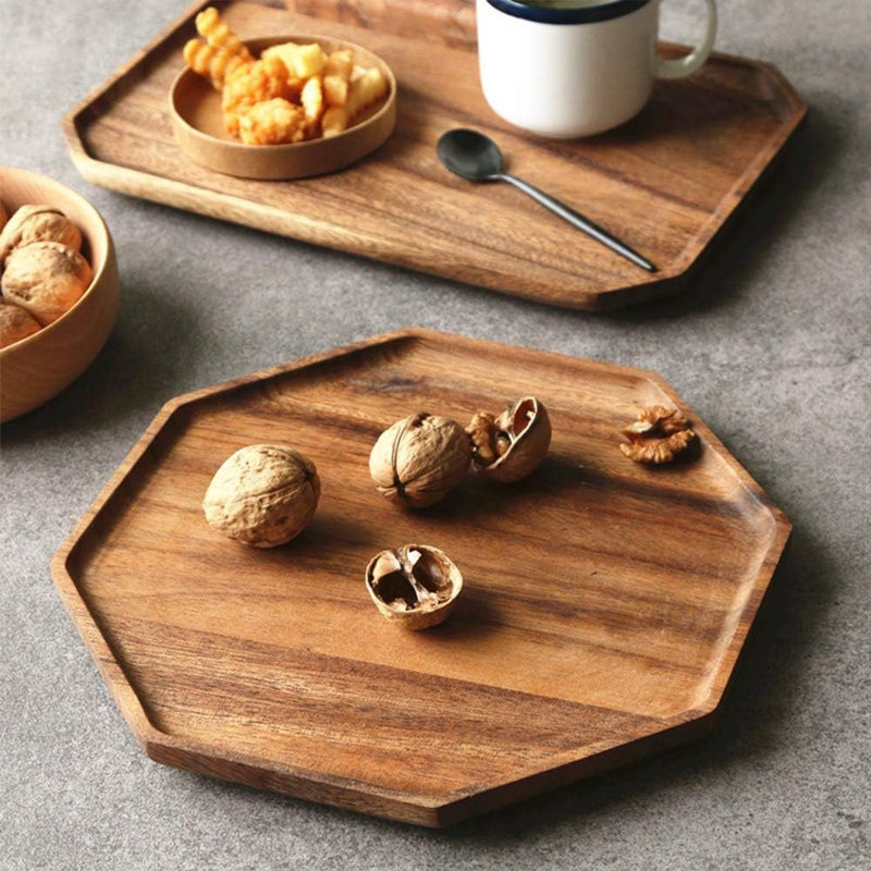 Plateaux et plateaux de service en bois d'acacia, plateaux ronds et carrés pour le pain, le fromage, la charcuterie, les fruits et la décoration intérieure