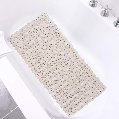 Transparent Stone Pebbles Vinyl Non-slip Bathtub Shower Mat With Suction Cups -28" X 14"