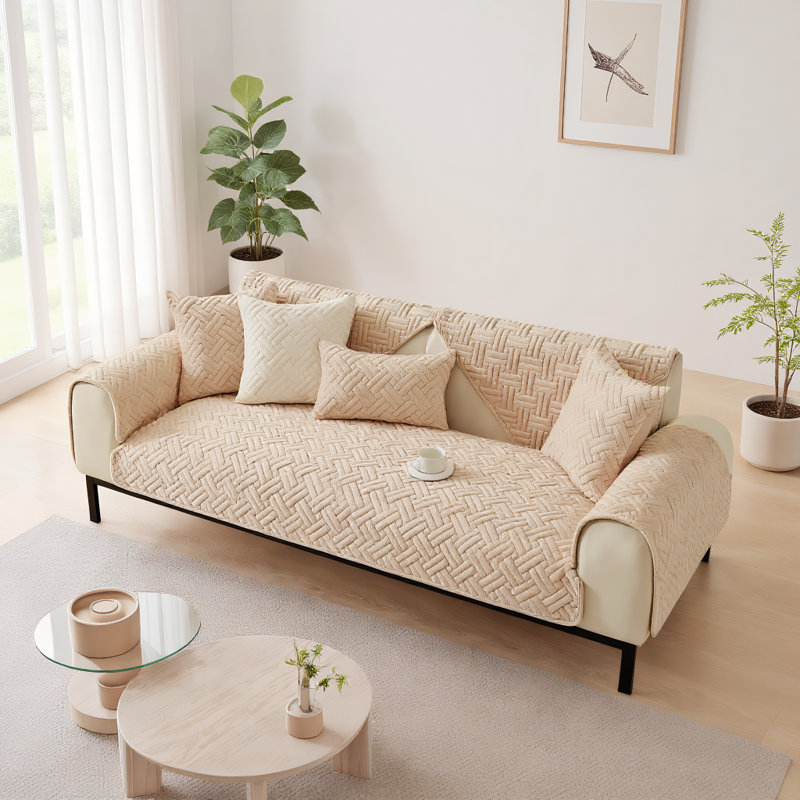Housse de coussin en velours, housse de canapé antidérapante pour causeuse, canapé 3 places, Marron clair