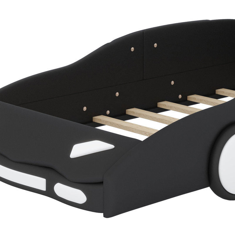 Race Car-Shaped Platform Bed With Wheels, Black