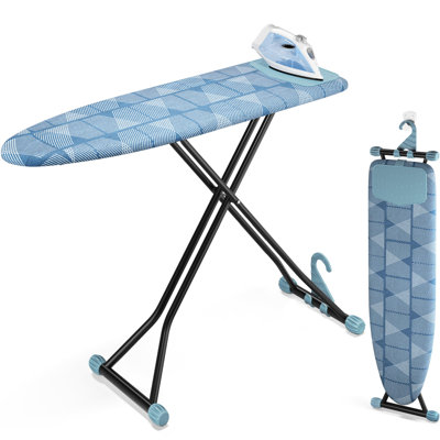 Planche à repasser, planche à repasser compacte avec tapis en fer au silicone, housse résistante à la chaleur, support de planche à repasser pliable réglable en hauteur à 7 hauteurs