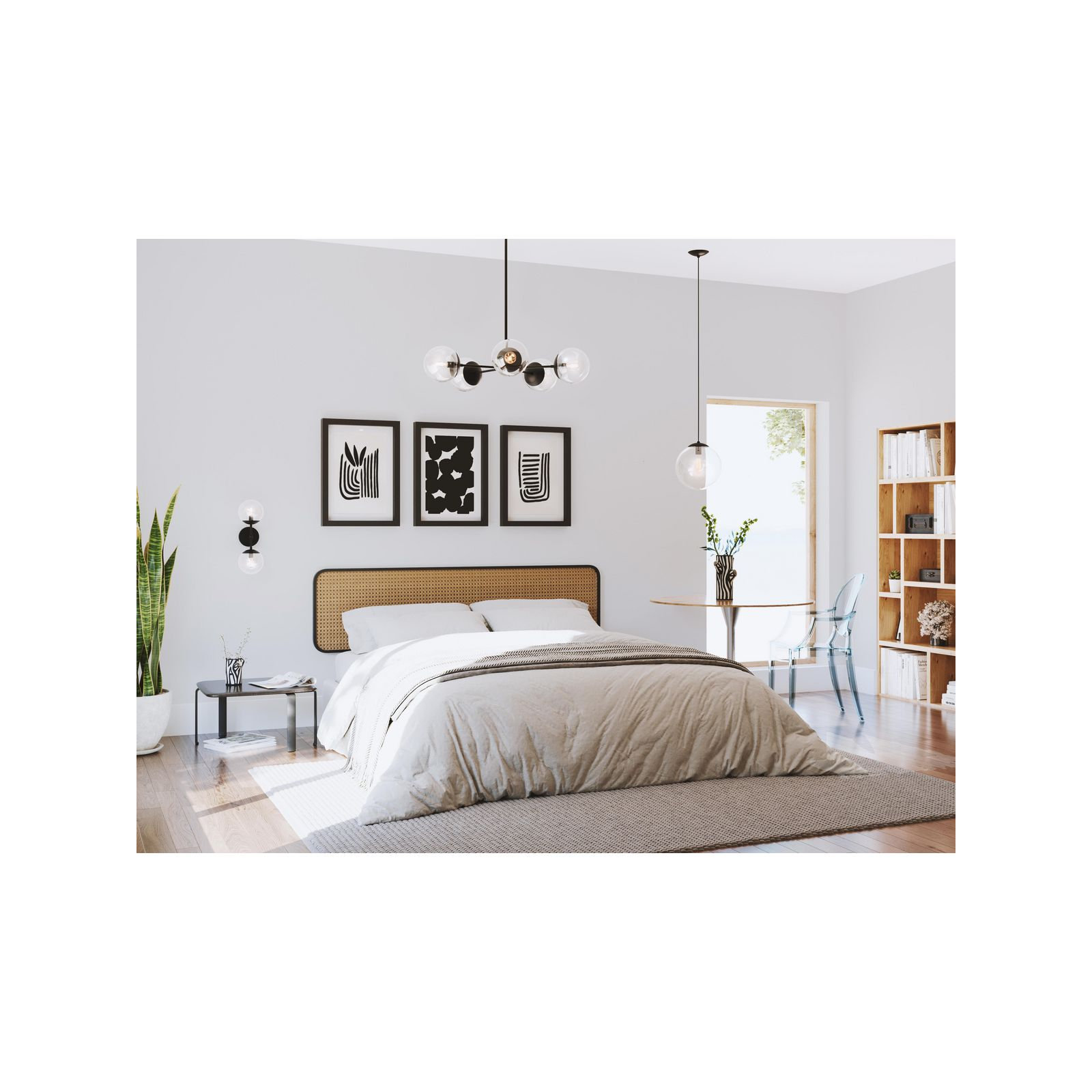 5 - Light Dimmable Sputnik Chandelier, Matte Black