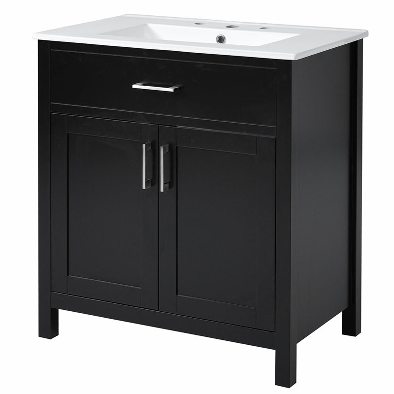 Meuble-lavabo de salle de bain avec lavabo en céramique, Noir