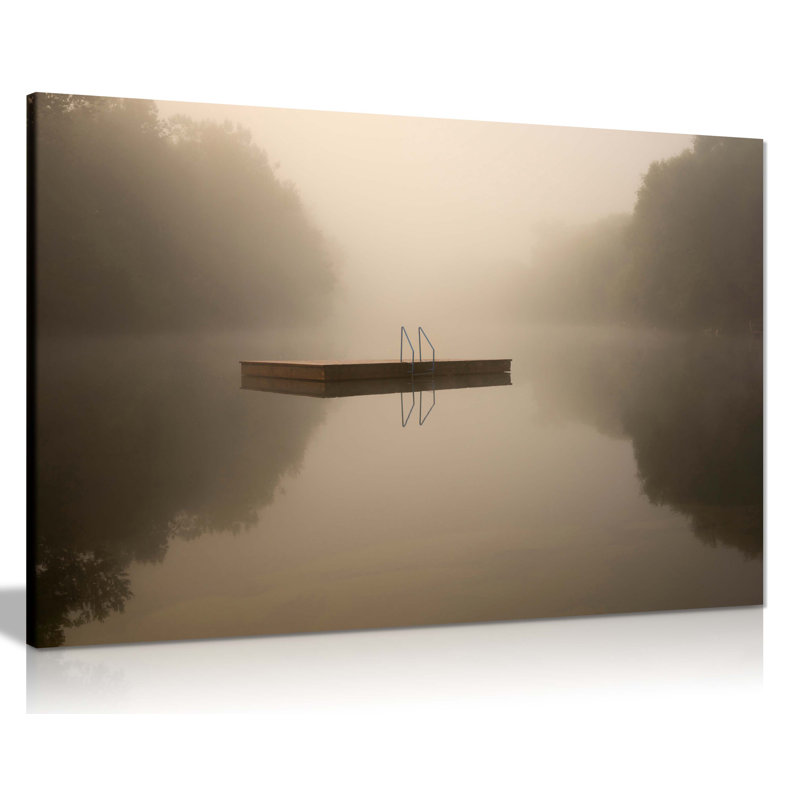 Panther Print Fine Art Prints Quiet Misty Morning On A Lake With Ladder Artistic Framed Canvas Prints, Pictures For Home Walls, Bedroom, Living Room & Bathroom Decor - Wrapped Canvas Art Prints