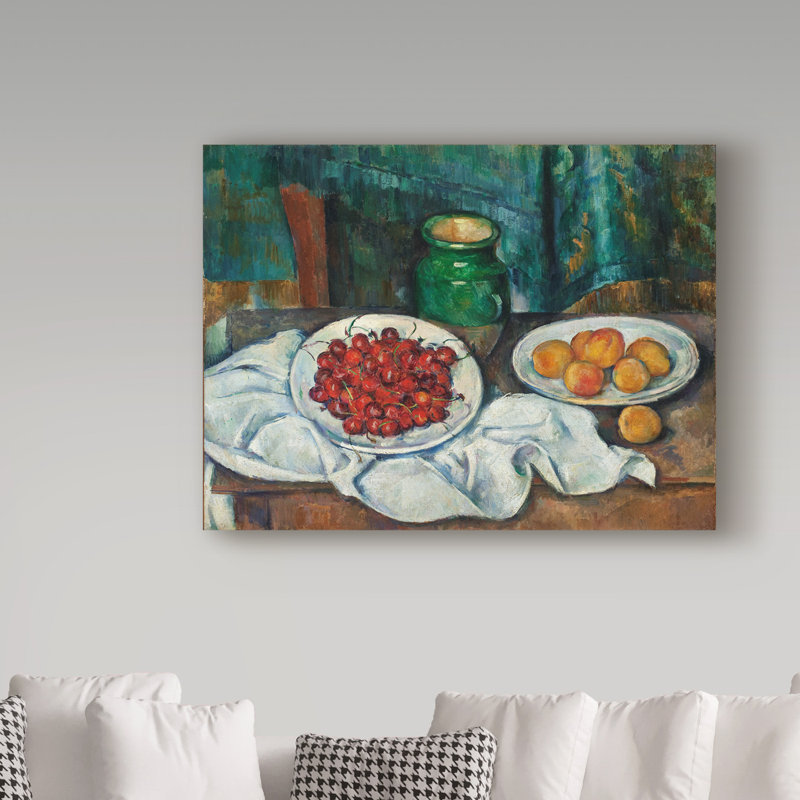 «With Cherries and Peaches» par Paul Cezanne - reproduction sur toile, H 14 po x l 19 po x P 2 po