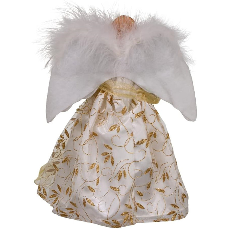 Elegant Gold and White Angel Tree Topper with Feather Wings