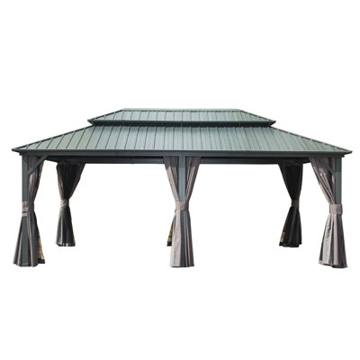 Hardtop Gazebo, Aluminum Metal Gazebo With Double Roof Canopy, Curtain And Netting, Permanent Gazebo Pavilion For Party,Backyard And Lawn