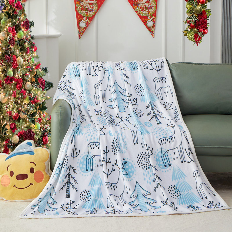 Couverture de Noël en flanelle pour décorations des Fêtes (simple 60 po x 80 po), White Animal Print