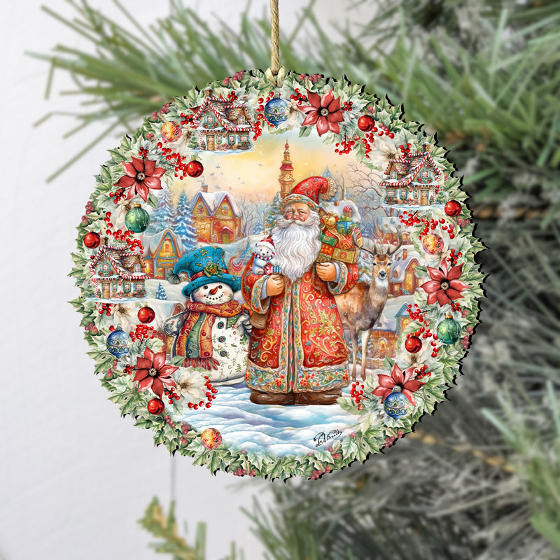 Ornement en bois «Merry Christmas Wreath» par G. Debrekht