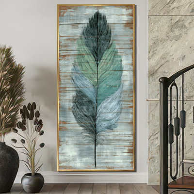 «Boho Wood Texture Feather», reproduction d'art sur toile, Boho