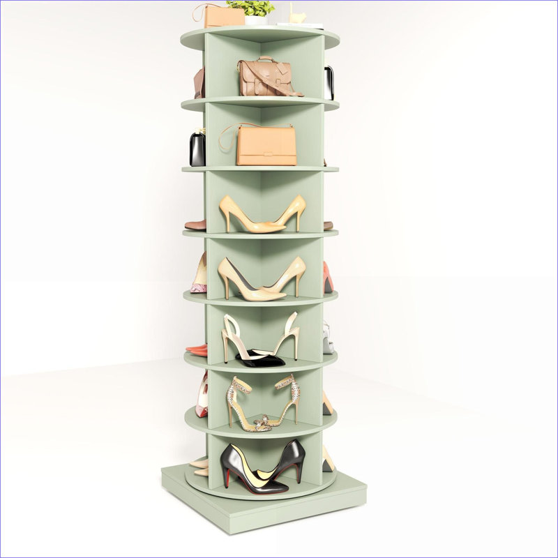 Cabinets | 360 Degree Rotating 7-Tier Sage Green Shoe Storage Cabinet, Holds Up To 24 Pairs, Space Saving | Contemporary | Living Room