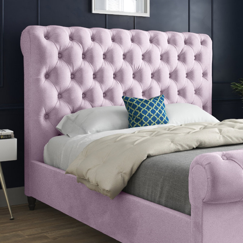 Aldous Upholstered Bed, Pink, Small Double (4')