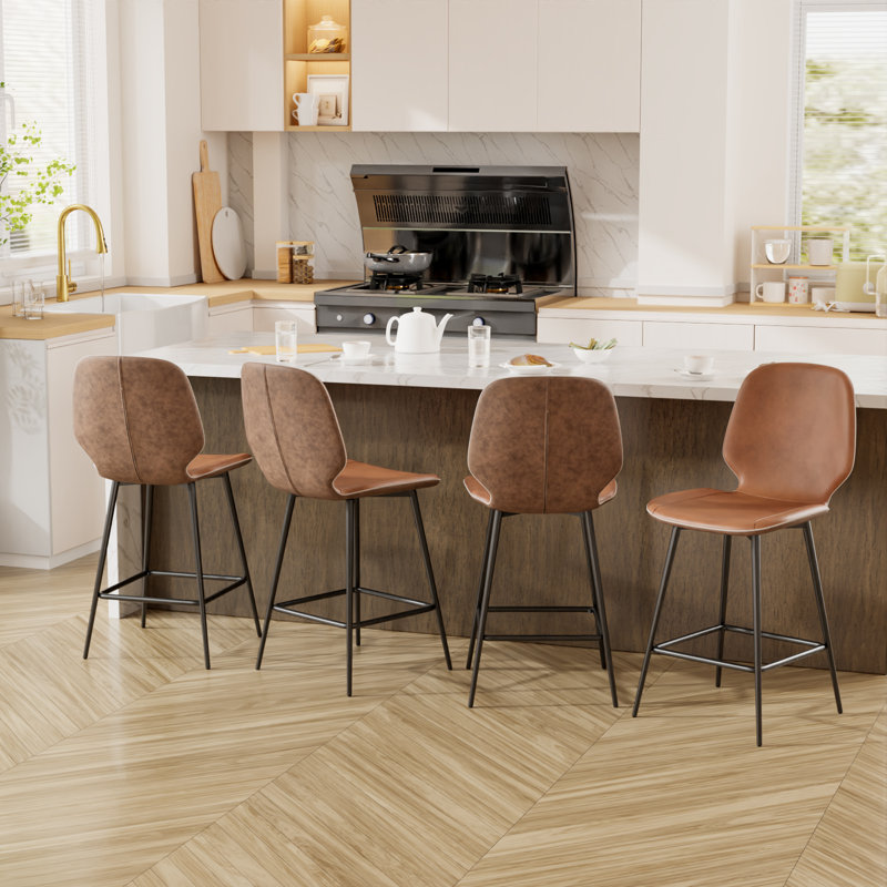 Upholstered Counter Stool With Metal Frame, Counter Stool (26” Seat Height), 4
