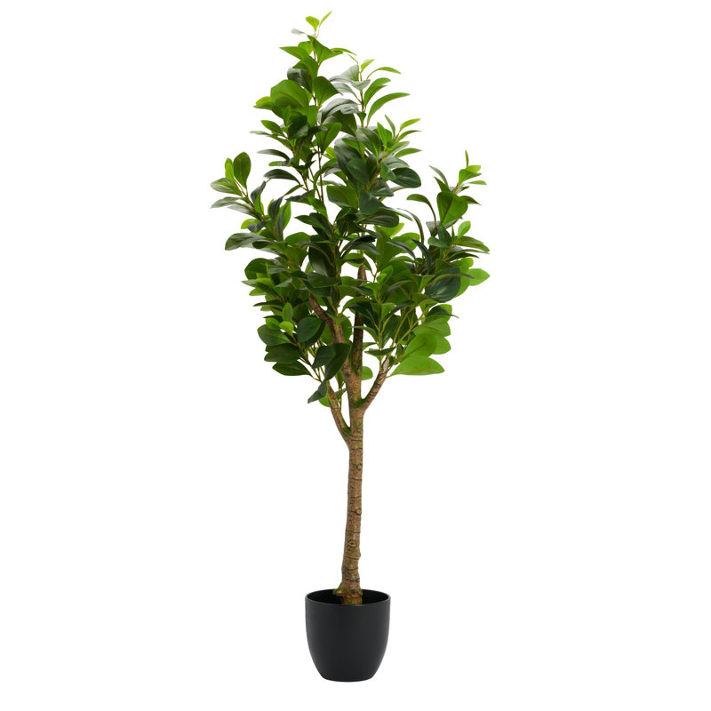 Faux arbre réaliste 51 po avec feuilles rondes et base noire Arlena