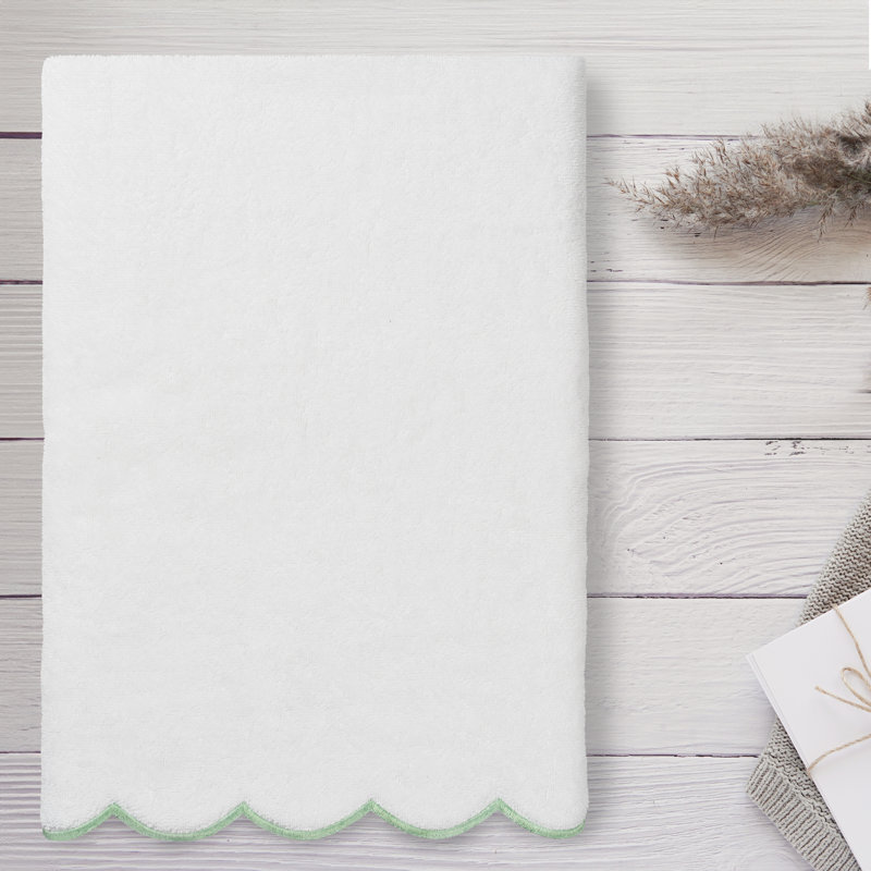  Serviette de bain 100% coton ADORNIA, Blanc/vert, Serviette de bain - 1 paquet