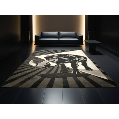Tapis géométrique gris anthracite lavable à la machine osckar