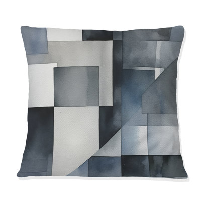 Coussin décoratif gris et bleu à imprimé abstrait Zen