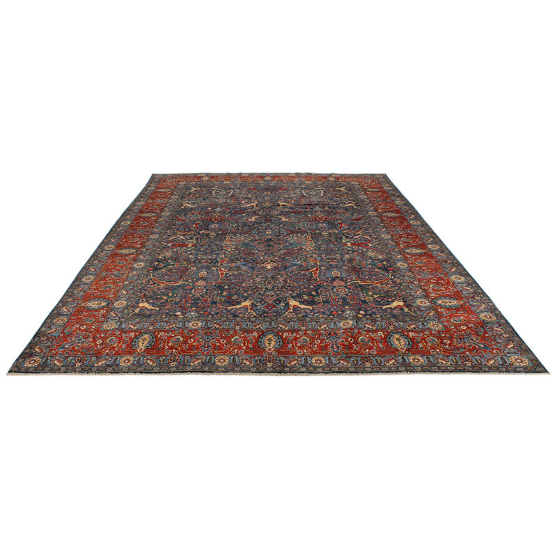 Tapis traditionnel bleu et rouille 9 x 12