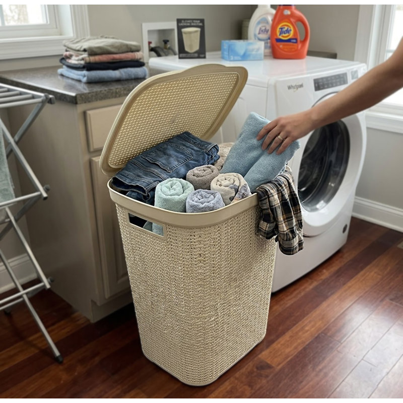 55L Cream Laundry Hamper – Space-Saving Tall Basket for Dorms, Bathrooms, and Closets. 22" x 17", Cream