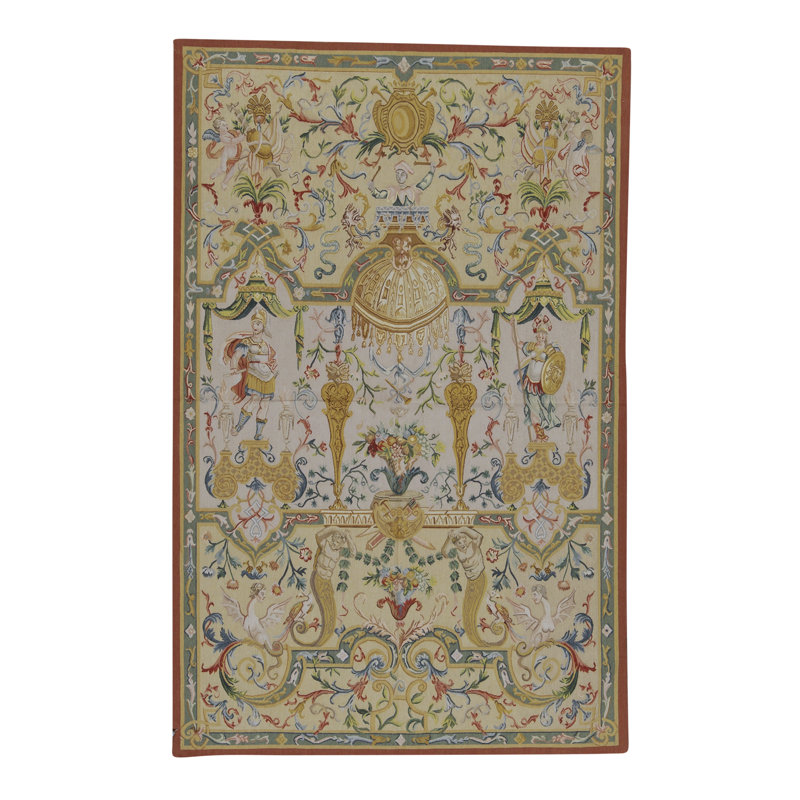 Tapis ivoire et rouge noué à la main de haute qualité