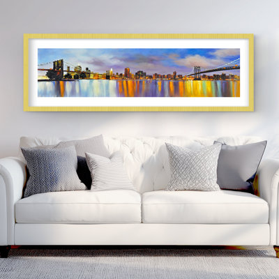 Colorful City with Bridge by Day - Orange Framed Print