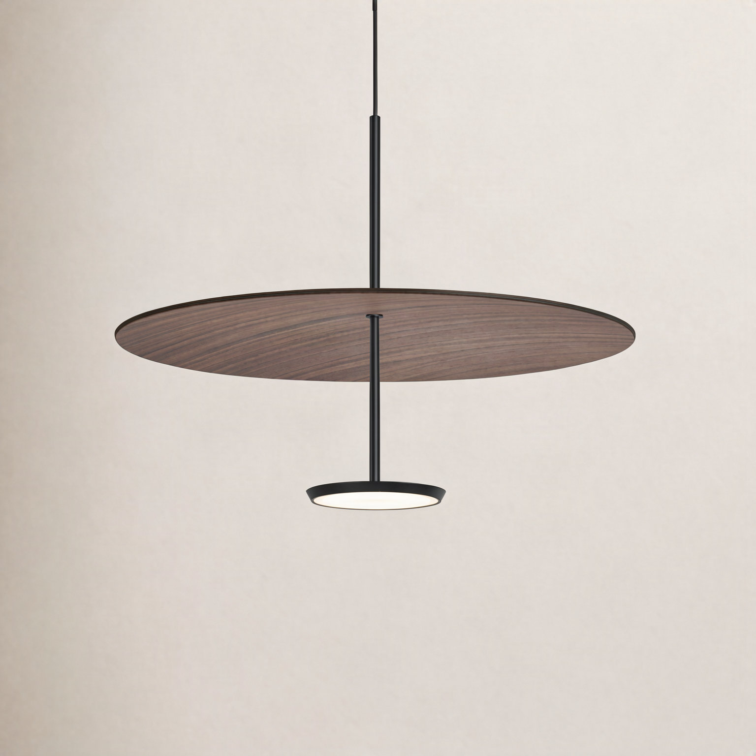 Sky Dimmable Single Light Pendant, 17.5" H x 24" W x 24" D, Walnut, Matte Black