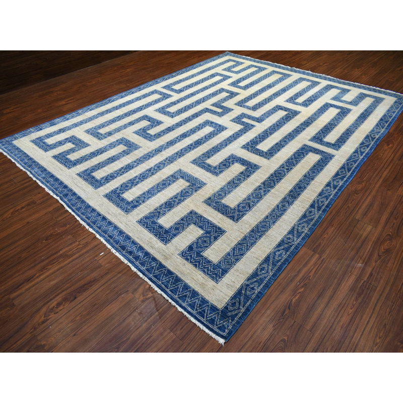 Tapis en laine doux et brillant noué à la main 9 pi 2 po x 11 pi 9 po Denim Blue 7 pi 39 po x 7 pi 9 po 9 pi 9 po