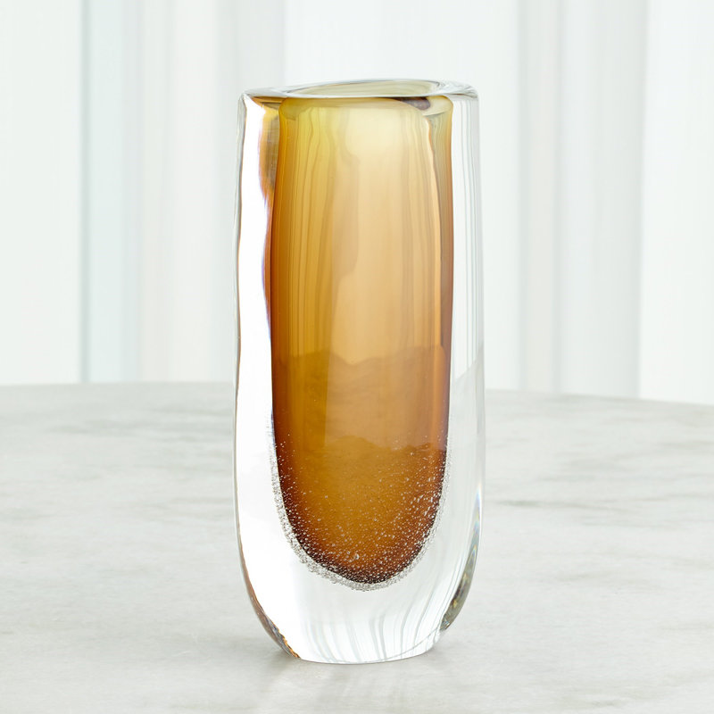 Micro Bubble Handcrafted Glass Table Vase, Amber/Clear