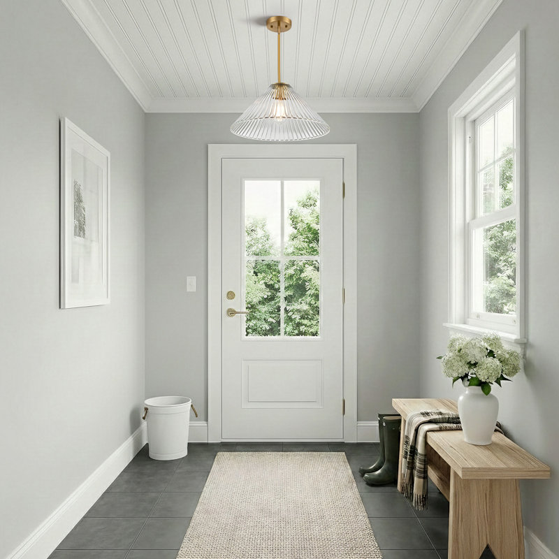 Luminaire suspendu conique 1 lumière 15,8 po à 1 lumière avec abat-jour en verre nervuré, Clair