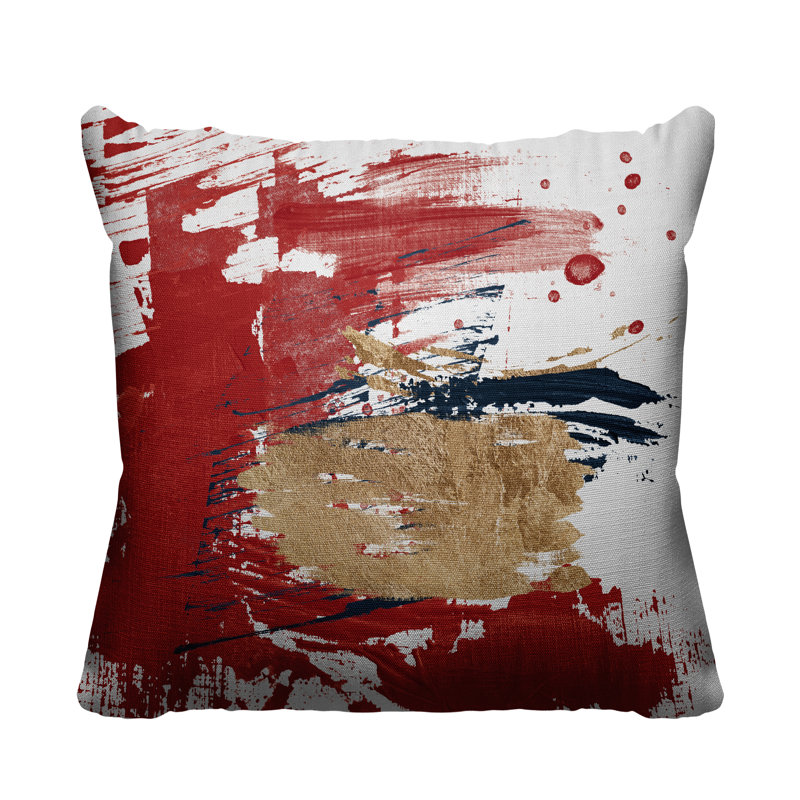Coussin décoratif intérieur / extérieur Sarian, L 15 po x H 15 po, Rouge / or / blanc