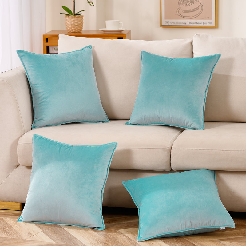 Coussin décoratif en velours, Bleu sarcelle clair