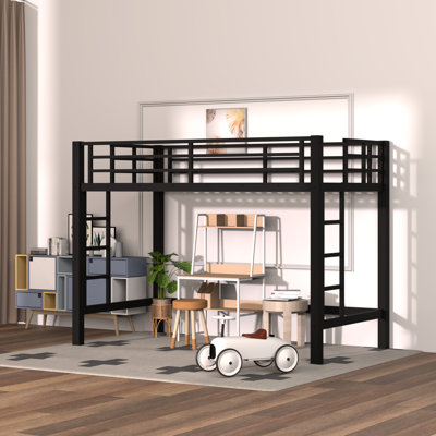 Black Metal Loft Bed With 2 Built-in Ladders by Latitude Run