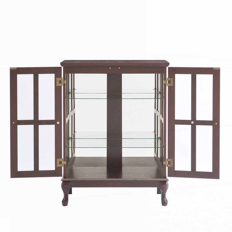 Armoire de rangement en verre avec pieds Cabriole et 2 tablettes réglables - Buffet à porte grillagée avec loquet magnétique pour salle à manger, salon, chambre à coucher
