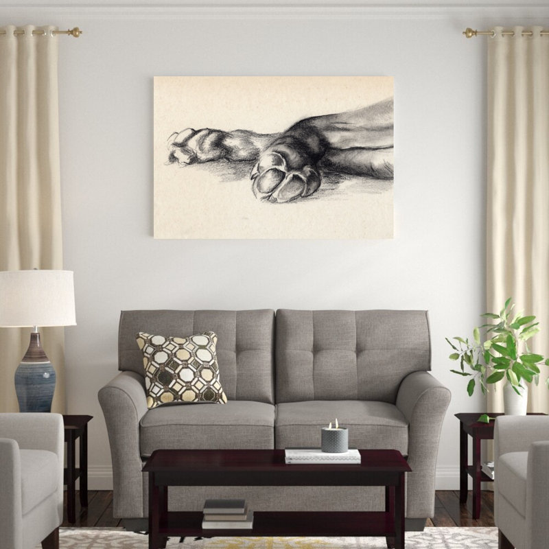 «Charcoal Paws I» par Jennifer Paxton Parker, reproduction d'art sur toile tendue, H 32 po x l 48 po