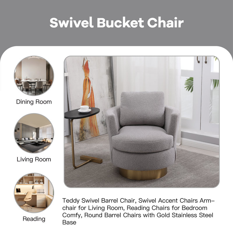 Fauteuil demi-tonneau pivotant de 29,6 po Isayiah, Fausse fourrure grise