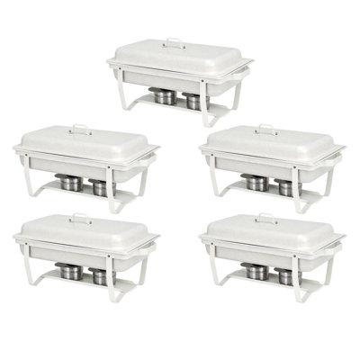 Ensemble de buffet chafing dish blanc 9QT, 5 pièces en acier inoxydable, chauffe-plats, plats de service pour bain-marie, idéal pour les mariages, les traiteurs, les hôtels et les fêtes.