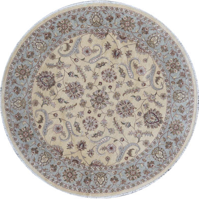 Hand Knotted Wool Oriental Area Rug in Gold/Light Blue