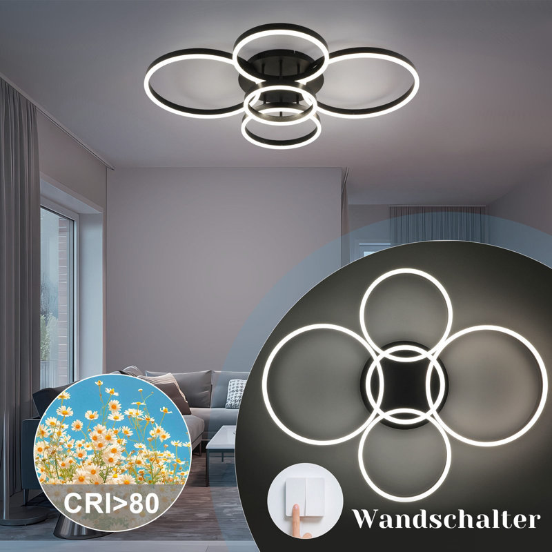 Ceiling lamp LED ceiling light living room: living room lamp dimmable 78W with remote control 5-rings bedroom lamp modern acrylic ceiling lighting for office bedroom dining room