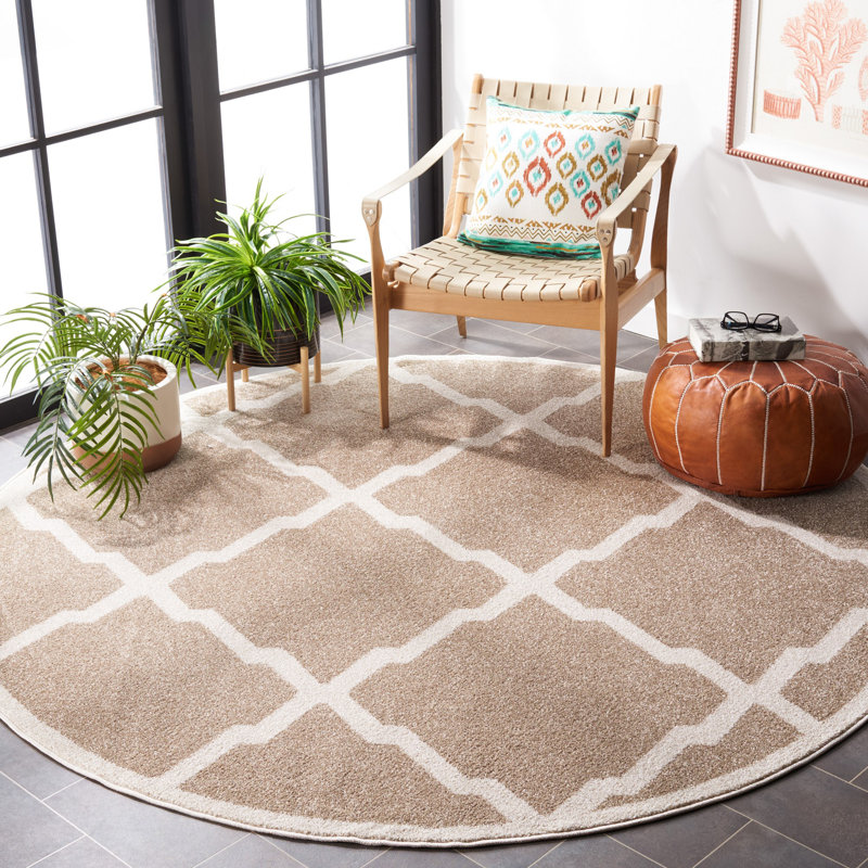 Ammundsen Geometric Wheat/Beige Indoor Area Rug, Round 7'