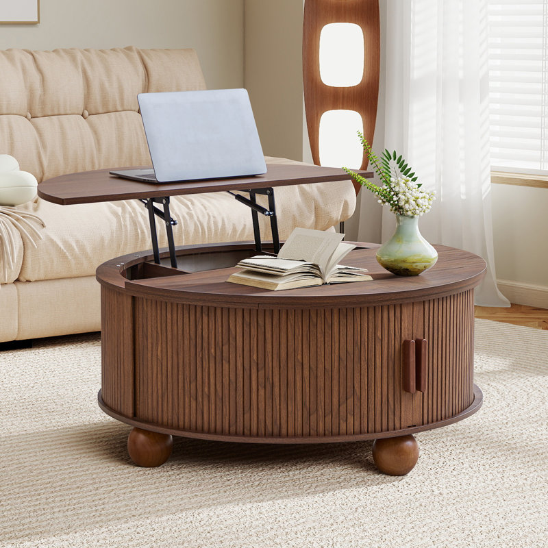 Table basse ronde avec plateau relevable, table basse à plateau relevable 33,46 po, Noyer
