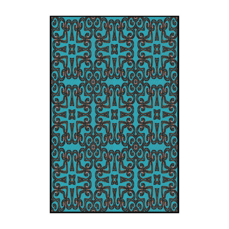 Tapis vert/mauve tissé à la machine, Rectangle 7 pi x 10 pi