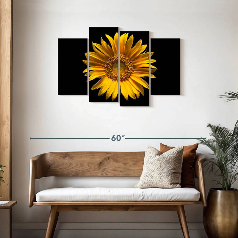 Harnek tournesol sur fond noir, H 27 po x l 43 po